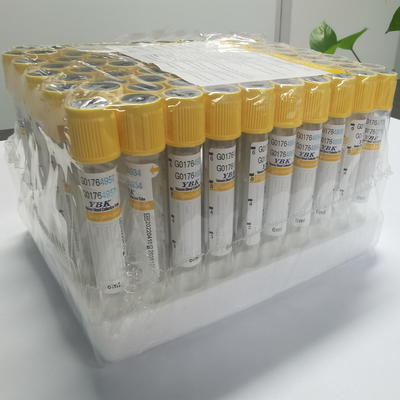 Yellow Cap Vacuum 6ml Gel Clot Activator Tube 13 * 100mm Sekali Pakai