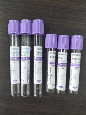 Tabung EDTA kaca K2 untuk 1ml-10ml Kapasitas dengan Label Tabung Ungu Warna dalam bahan kaca