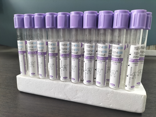 Tabung EDTA kaca K2 untuk 1ml-10ml Kapasitas dengan Label Tabung Ungu Warna dalam bahan kaca