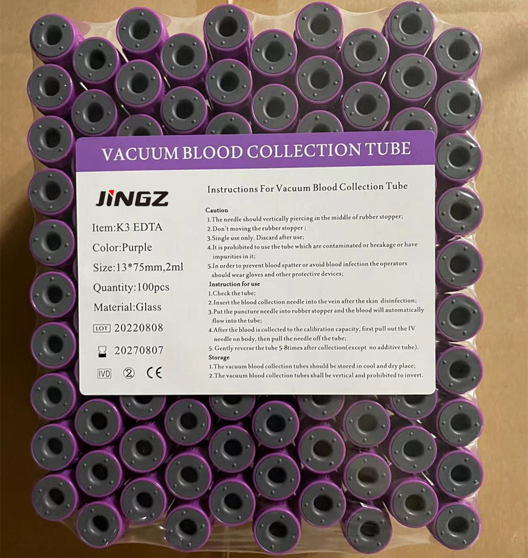 Lavender Cap Vacuum Blood Collection K3 K2 EDTA Tabung Kaca Plastik 0.5-10ml