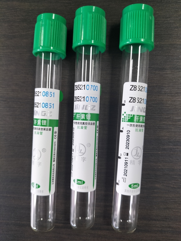 Green Cap 2ml-10ml Sodium Heparin Tube Untuk Tes Tabung Pengumpulan Darah Medis